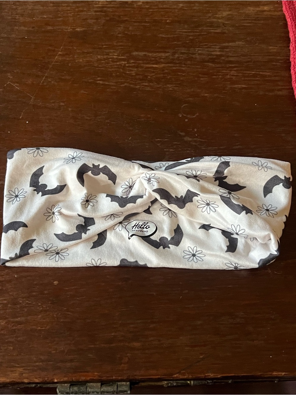 Hello Headband White Headband with Black Bat Print